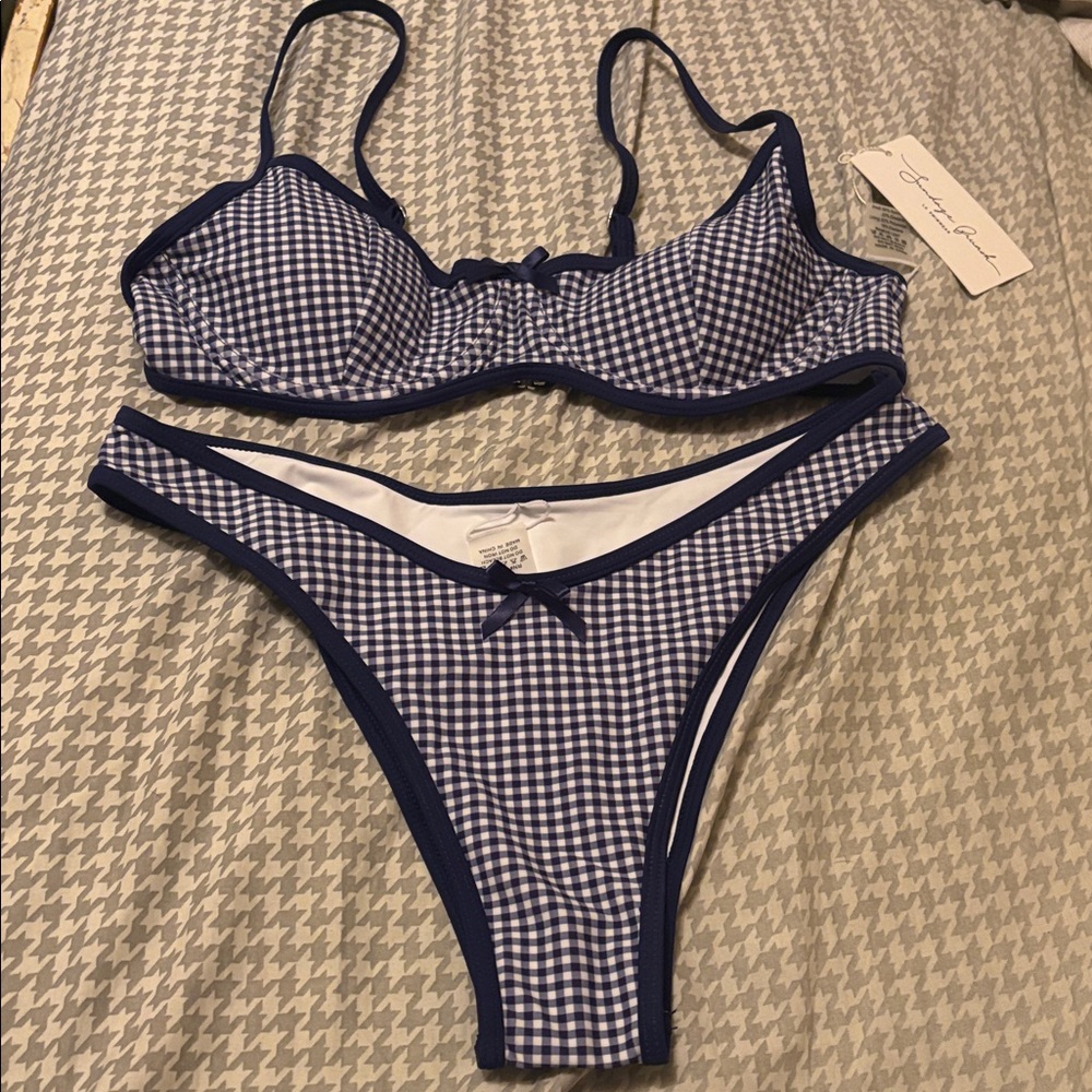 Navy Gingham Underwire Bikini Set - Women Swim